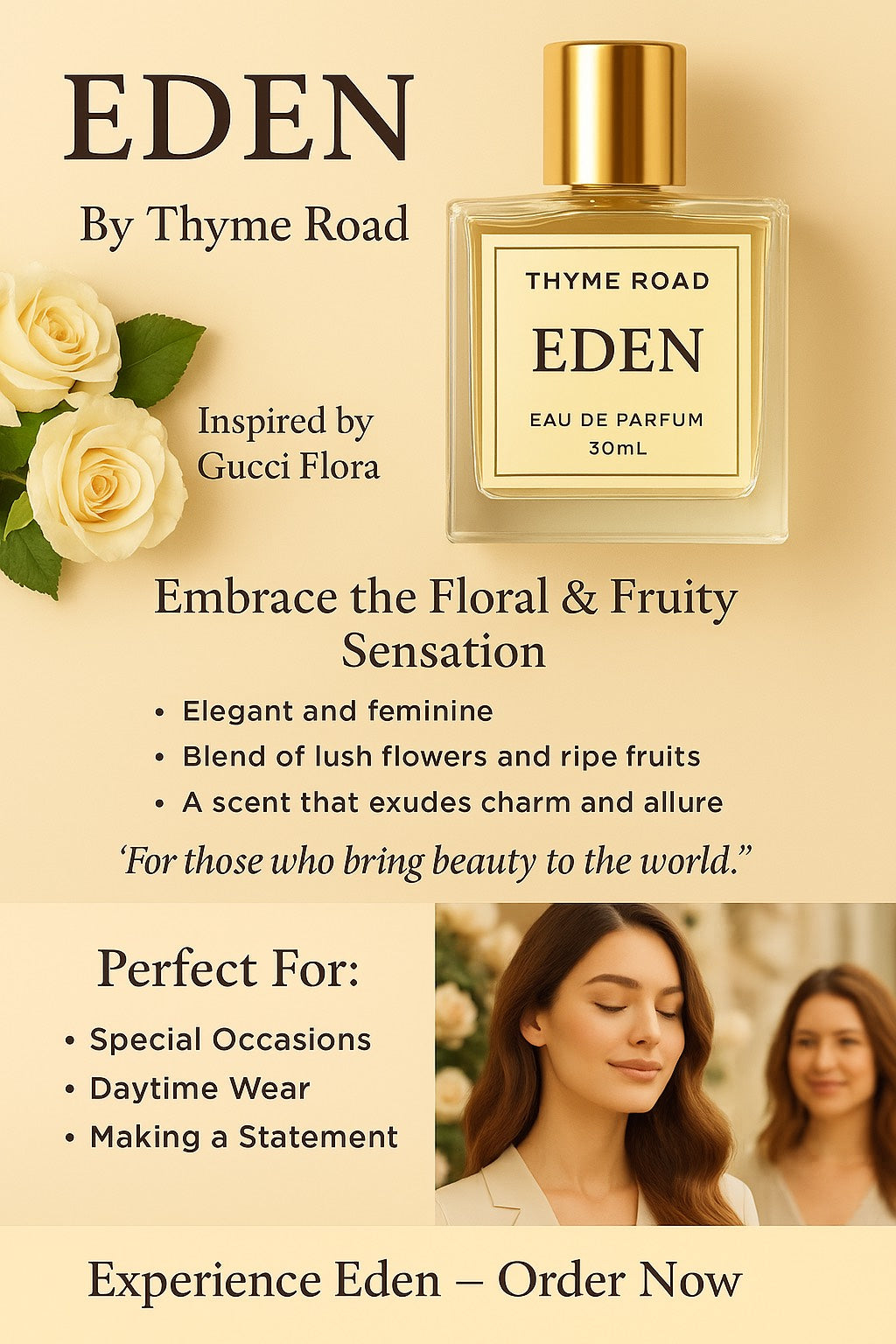 Eden by Thyme Road – Luxury Floral Fruity Perfume for Women | Inspired by Gucci Fl*ra | Long-Lasting Eau de Parfum 30mL